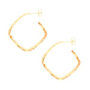 HAMMERED SQUARE HOOPS EARRINGS MARKED 14K GOLD-FILLED FLAT BEVELED EDGE MRSP $95